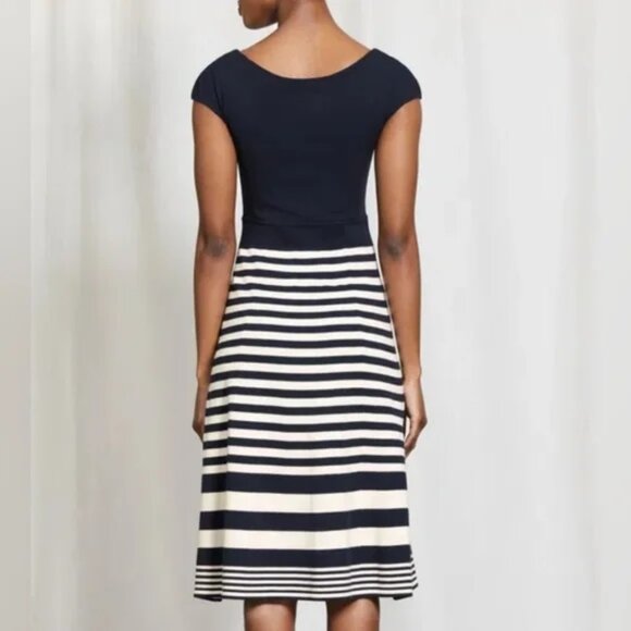 Boden Womens Harriet A-Line Striped Cap Sleeve Knit Midi Dress Size 8 Navy White - Picture 2 of 11